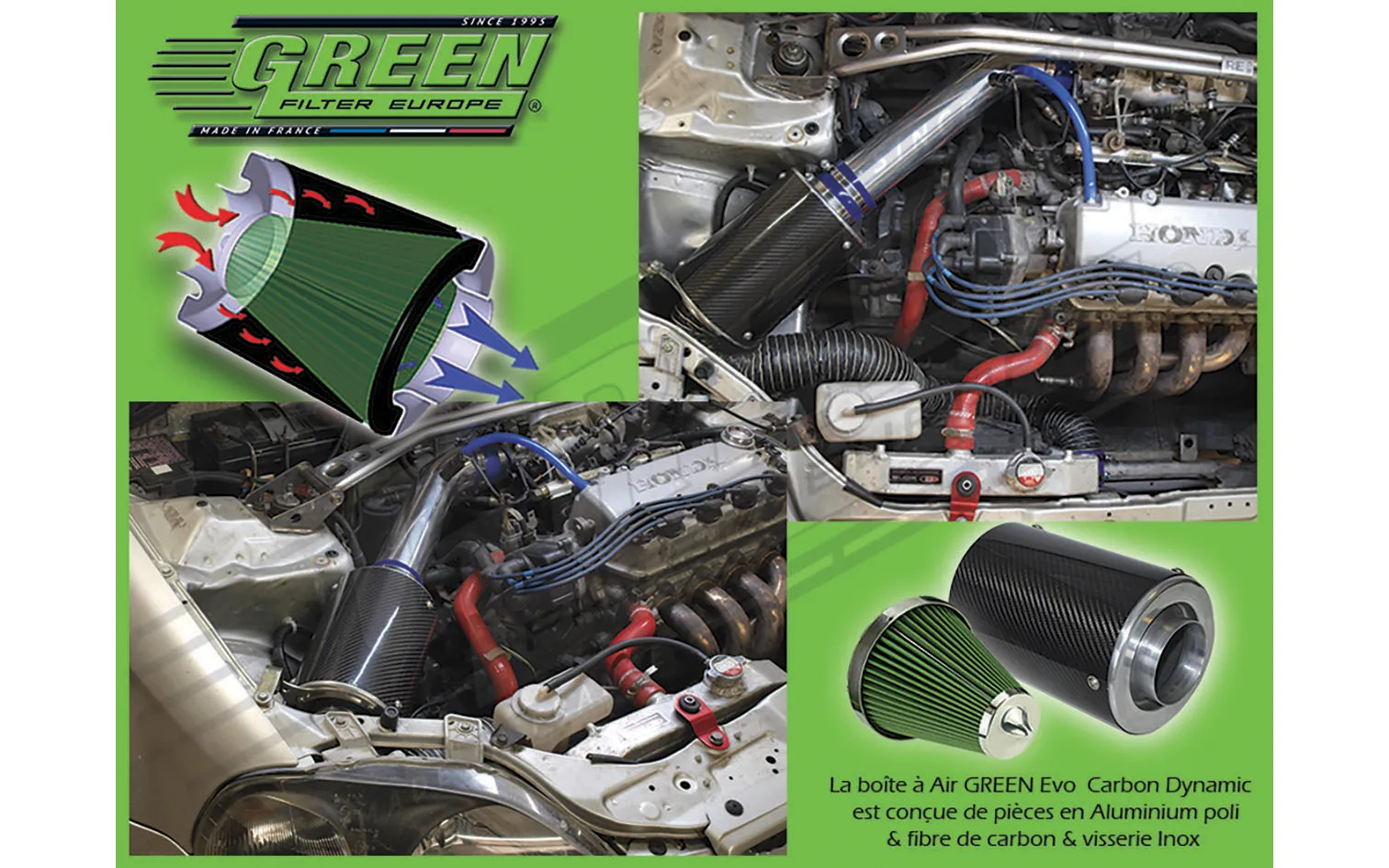 Kit d'admission direct pour HONDA CIVIC COUPE (EJ113E) 1,6L ES i 16V (125 cv) années 94>95 ref. KBC004